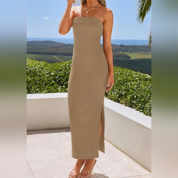ZESICA Summer Strapless Bodycon Midi Dress #859 - Picture 11 of 12